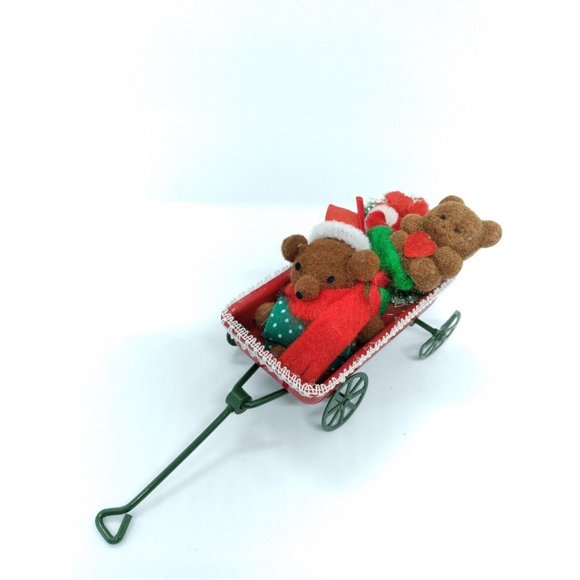 Vintage 1986 Applause Teddy Bears in a Wagon Christmas Miniatures Ornament - Picture 4 of 11
